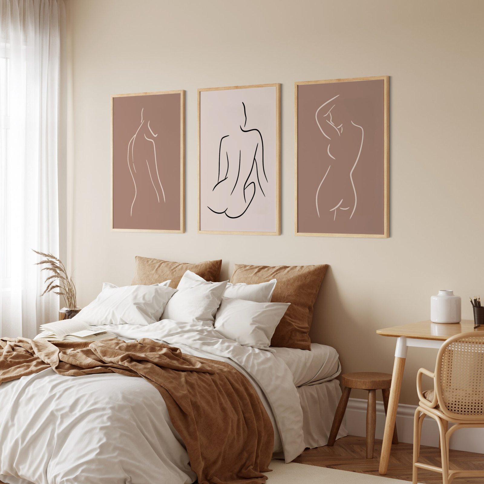 Friendly interior style. Bedroom room. Frame mockup. Poster mock Line Art Poster Bundle I