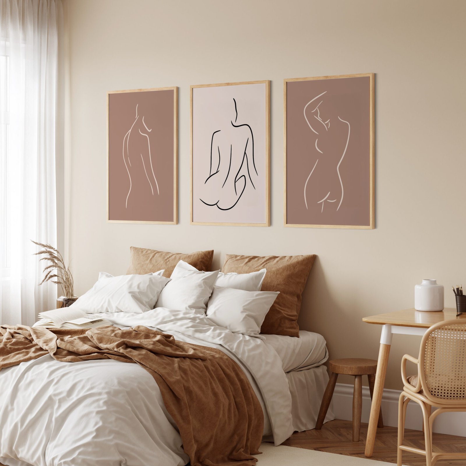 Friendly interior style. Bedroom room. Frame mockup. Poster mock Line Art Poster Bundle I