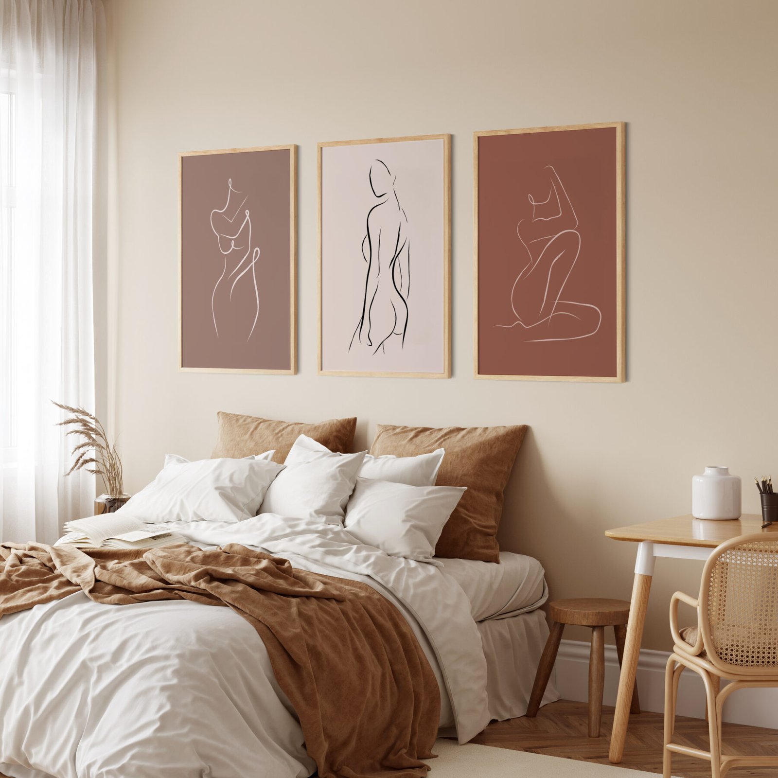Friendly interior style. Bedroom room. Frame mockup. Poster mock Line Art Poster Bundle II